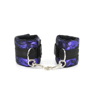 Love in Leather Berlin Baby Satin Lace Look Velcro Closure Handcuffs Black Purple B HAN21PUR 2811421162103 Detail