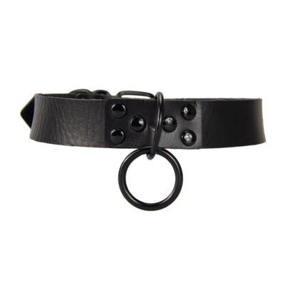 Love in Leather Faux Leather Choker with Single Black Metal Ring Black CHO021 3815021000000 Detail