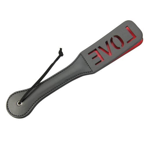 Love in Leather Faux Leather Cutout Paddle LOVE Black Red B PAD05 LOVE 2161405122150 Detail