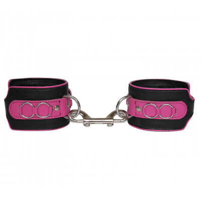 Love in Leather Heavy Duty Lockable Buckle Adjustable Leather Handcuffs Black Pink HAN031PNK 8114031161417 Detail
