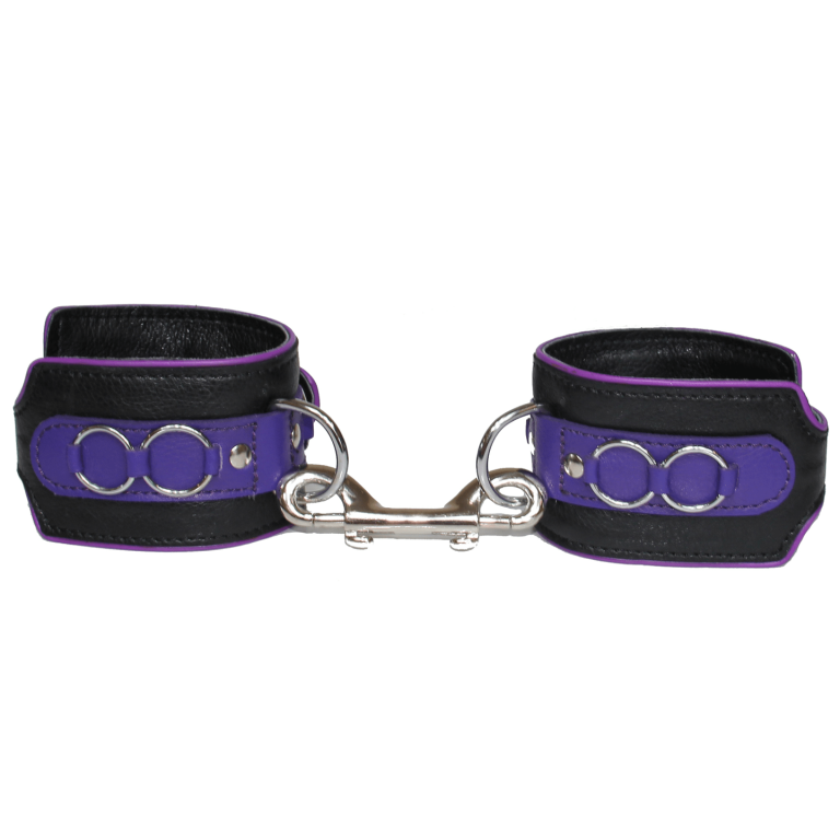 Love in Leather Heavy Duty Lockable Buckle Adjustable Leather Handcuffs Black Purple HAN031PUR 8114031212140 Detail