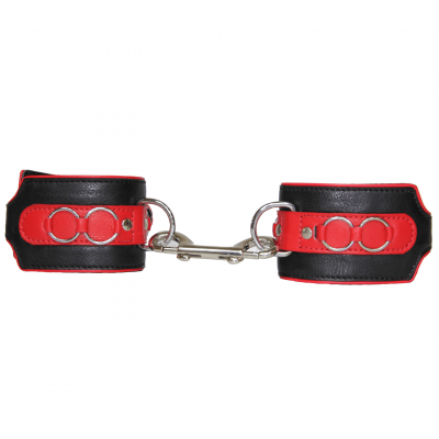 Love in Leather Heavy Duty Lockable Buckle Adjustable Leather Handcuffs Black Red HAN031RED 8114031185406 Detail