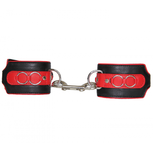 Love in Leather Heavy Duty Lockable Buckle Adjustable Leather Handcuffs Black Red HAN031RED 8114031185406 Detail