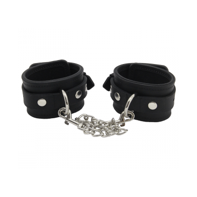 Love in Leather Heavy Duty Silicone Handcuffs with Chain joiner Dual Thumbslide Clips Black HAN052 8114052123456 Detail