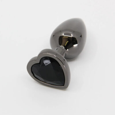 Love in Leather Metal Heart Gem Butt Plug Gunmetal Black PLU002BB Detail