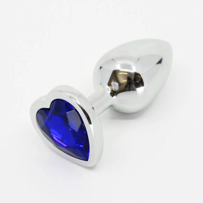 Love in Leather Metal Heart Gem Butt Plug Small Size Silver Blue PLU002BLU 1612210292121 Detail