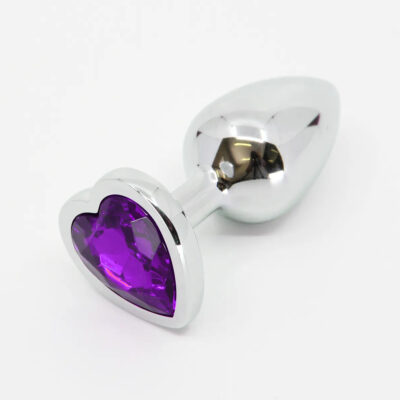 Love in Leather Metal Heart Gem Butt Plug Small Size Silver Purple PLU002PUR 1612210292114 Detail