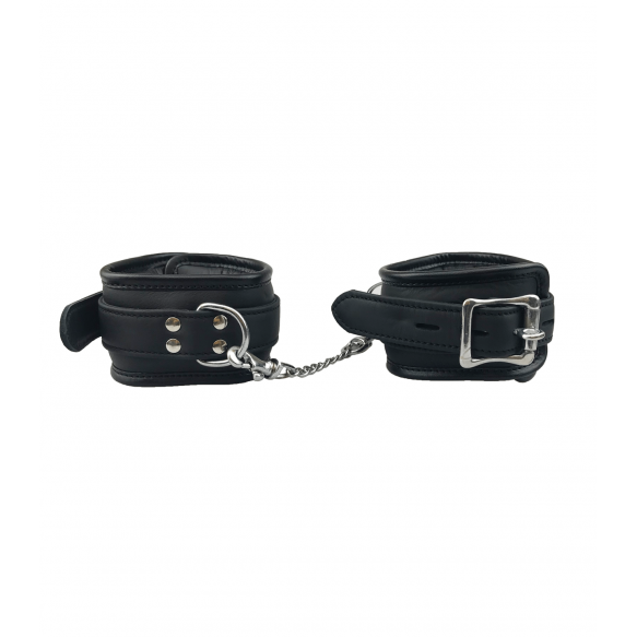 Love in Leather Padded Leather Handcuffs with Lockable Buckle Closure Black HAN061BLK 8114061212110 Detail