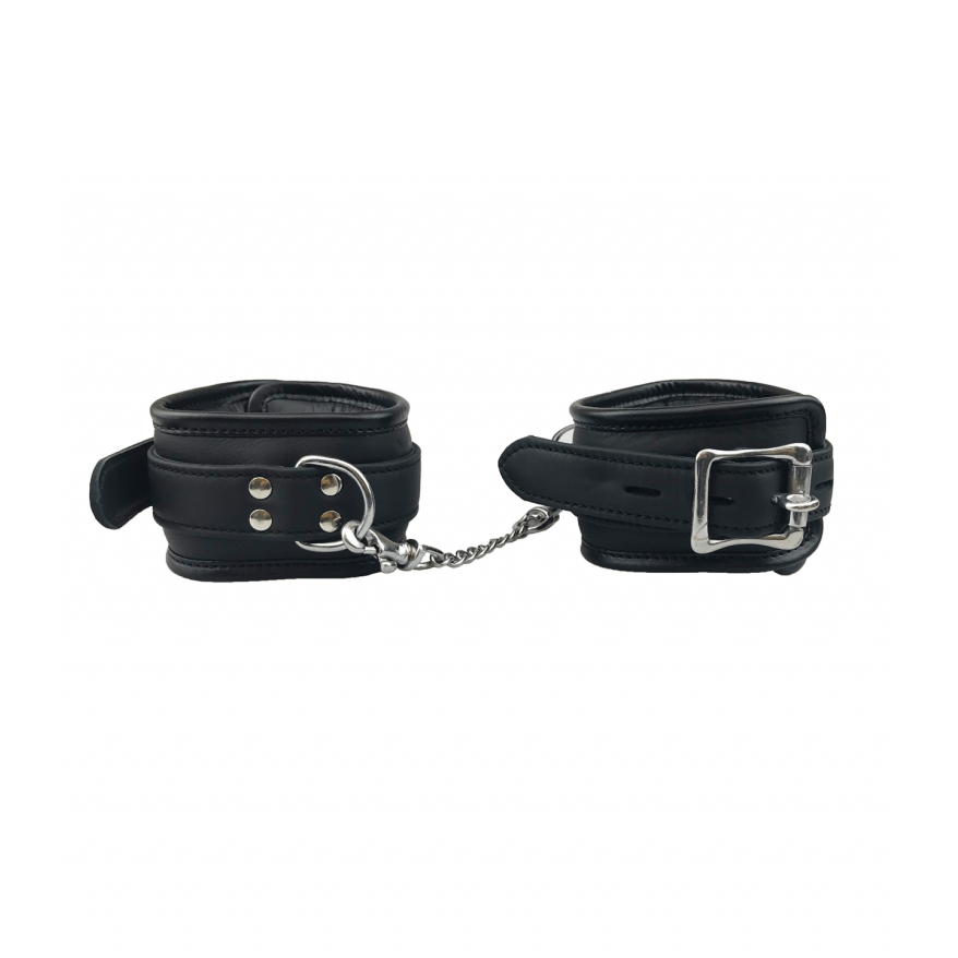 Love in Leather Padded Leather Handcuffs with Lockable Buckle Closure Black HAN061BLK 8114061212110 Detail