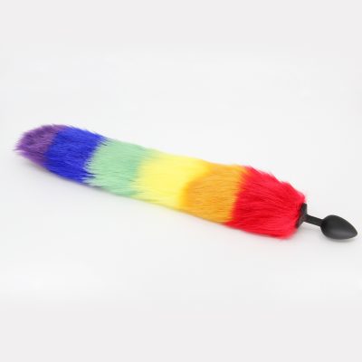 Love in Leather Pride Foxtail Silicone Butt Plug Tail Plug Large Pride Rainbow FOX004PRIDEL 6152404645074 Detail