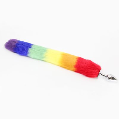 Love in Leather Pride Foxtail Silver Metal Butt Plug Tail Plug Small Pride Rainbow FOX001PRIDES 6152400116189 Detail