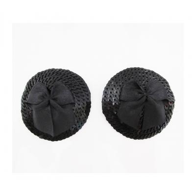 Love in Leather Round sequin nipple cover pastie bow detail Black NIP004BLK 1496004212171 Detail