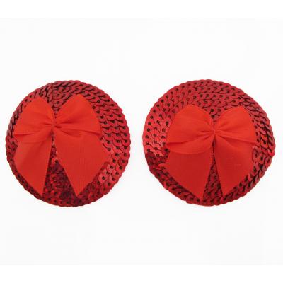 Love in Leather Round sequin nipple cover pastie bow detail Red NIP004RED 1491600418545 Detail