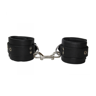 Love in Leather Thick Leather Handcuffs with Clip Connector Black HAN014 8114014212112 Detail
