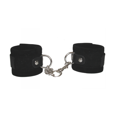 Love in Leather Velvet Fabric Velcro Closure Handcuffs Black HAN038BLK 8114038212112 Detail