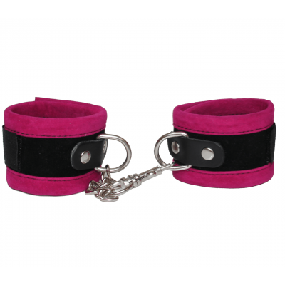 Love in Leather Velvet Fabric Velcro Closure Handcuffs Pink HAN038PNK 8114038161410 Detail
