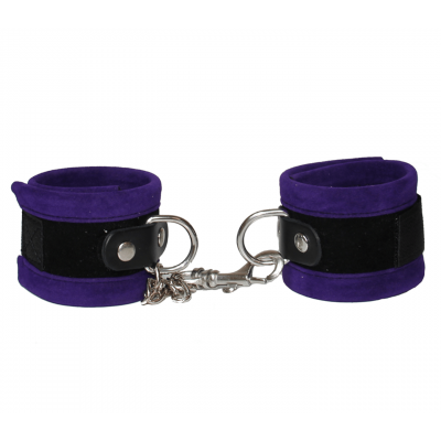 Love in Leather Velvet Fabric Velcro Closure Handcuffs Purple HAN038PUR 8114038162110 Detail