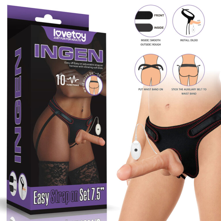 Lovetoy 7 point 5 Inch Vibrating Dong with Strap On Harness Light Flesh LV715117 6970260908672 Multiview