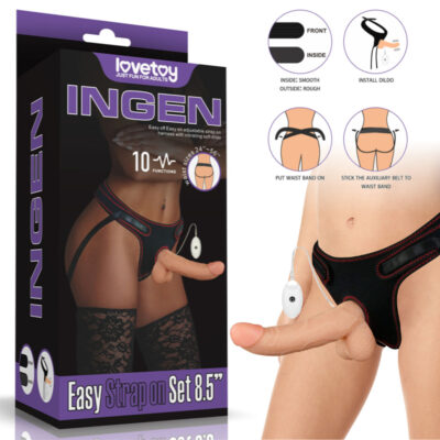 Lovetoy 8 point 5 Inch Vibrating Dong with Strap On Harness Light Flesh LV715118 6970260908689 Multiview