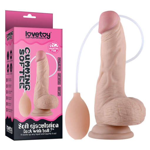Lovetoy Cumming Softee 8 inch squirting dildo with balls Light Flesh LV316002 6970260908979 Multiview