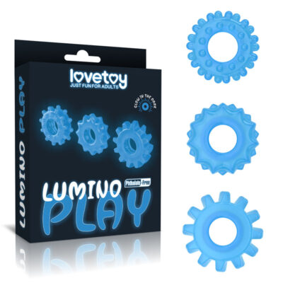 Lovetoy Lumino Play Penis Rings Glow in the Dark 3 Pack Blue LV343010 6970260908405 Multiview