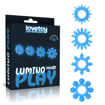 Lovetoy Lumino Play Penis Rings Glow in the Dark 4 Pack Blue LV343011 6970260908412 Multiview