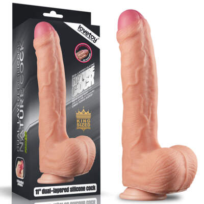 Lovetoy Nature Cock 11 Inch Dual Layered Silicone Cock with Balls Light Flesh LV411011 6970260905466 Multiview