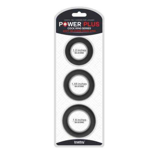 Lovetoy Power Plus Soft Silicone Rings 3 Sizes Pack Black LV443001 6970260906678 Boxview