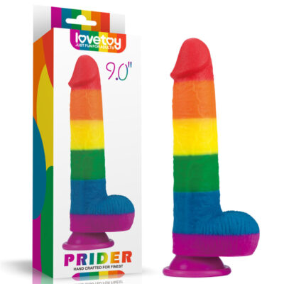 Lovetoy Prider 9 Inch Dong with Balls Silicone Pride Colours Dong Rainbow LV410028 6970260908238 Multiview