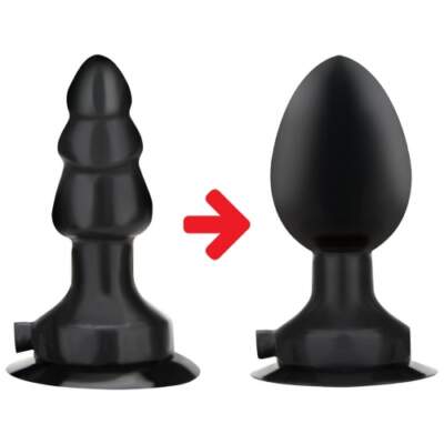 Lux Fetish 4 inch Inflatable Vibrating Butt Plug with suction base Black LF5307 4890808233146 Inflation Detail