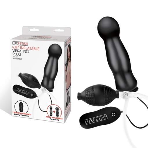 Lux Fetish 4 point 5 inch Inflatable Vibrating Plug Black LF5308 4890808233153 Multiview