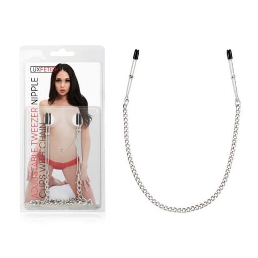 Lux Fetish Adjustable Tweezer Nipple Clips with Chain Silver LF5211 4890808229545 Multiview