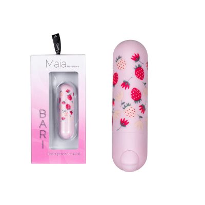 Maia Bari Rechargeable Bullet Vibrator Flowers Strawberries Printed Pattern and Light Pink MA330 ST 5060311473455 Multiview