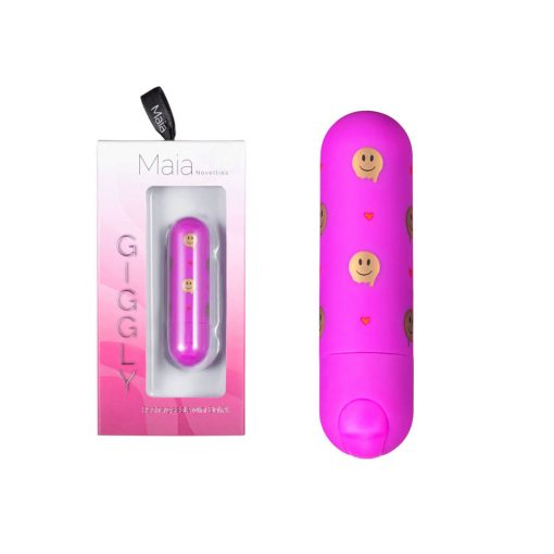 Maia Giggly Rechargeable Bullet Vibrator Smiley Love Hearts Printed Pattern and Magenta MA330 EM 5060311473479 Multiview