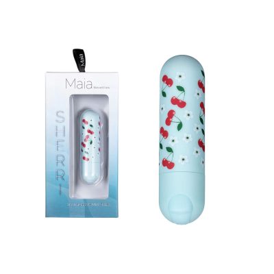 Maia Sherri Rechargeable Bullet Vibrator Cherries Printed Pattern and Blue MA330 BL 5060311473486 Multiview