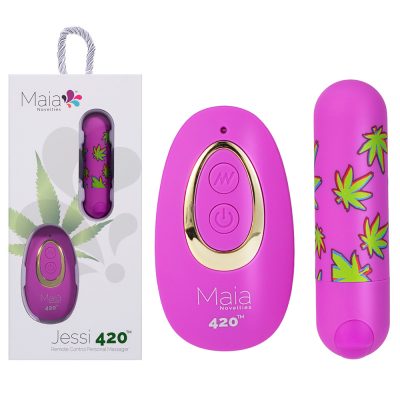 Maia Toys Jessi 420 Weed Leaf Remote Control Bullet Vibrator Purple Printed Pattern RM330 LF2 5060311473868 Multiview