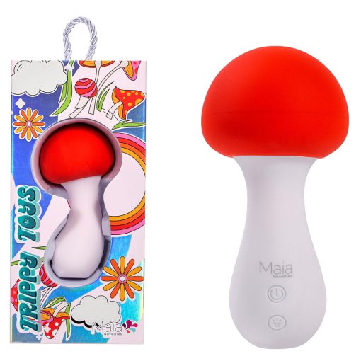 Maia Toys Shroomie Mushroom Shaped Liquid Silicone Mini Wand Vibrator Red White MA23 01 5060311473806 Multiview