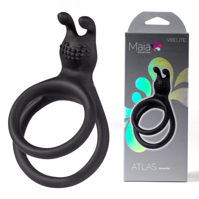Maia Toys Vibelite Atlas Rabbit Ears Silicone Double Cock Ring Black AF 009 5060311473646 Multiview