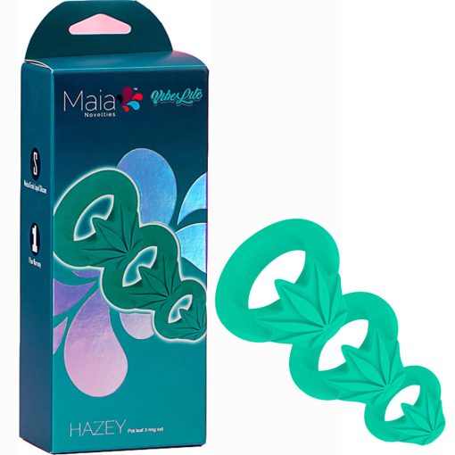 Maia Toys Vibelite Hazey 3 Sizes Weed Leaf Silicone Cock Rings Pack Green AF 008 5060311473684 Multiview