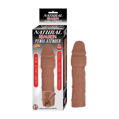 NASS Toys Natural Realskin Vibrating Penis Xtender Sleeve Brown Dark Flesh NASS2854 2 782631285420 Multiview