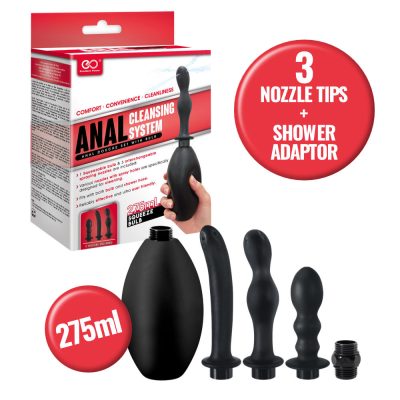 NMC Excellent Power Anal Cleansing System Anal Douche Set with 3 nozzles Black FKP016A000 010 4897078632457 Multiview