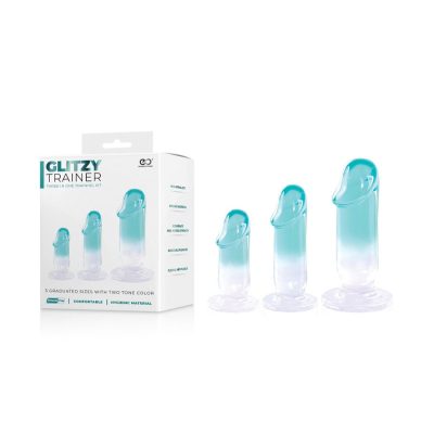 NMC Excellent Power Glitzy Trainer 3Pc Anal Training Kit Penis Shaped Aqua Blue to Clear Ombre FKN007B000 044 4897078632228 Multiview