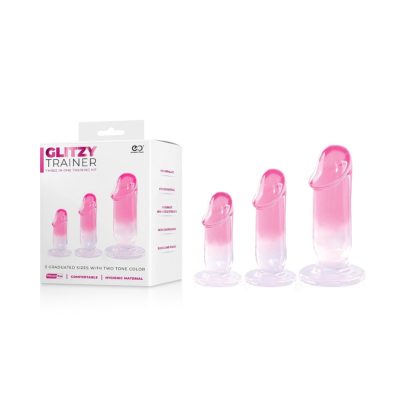 NMC Excellent Power Glitzy Trainer 3Pc Anal Training Kit Penis Shaped Pink to Clear Ombre FKN007B000 047 4897078632235 Multiview