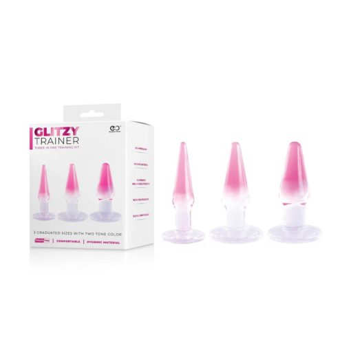 NMC Excellent Power Glitzy Trainer 3Pc Anal Training Kit Tapered Shaped Pink to Clear Ombre FKN008B000 047 4897078632266 Multiview