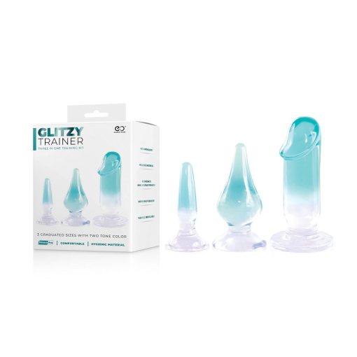 NMC Excellent Power Glitzy Trainer 3Pc Anal Training Kit Various Shaped Aqua Blue to Clear Ombre FKP013A000 044 4897078632310 Multiview