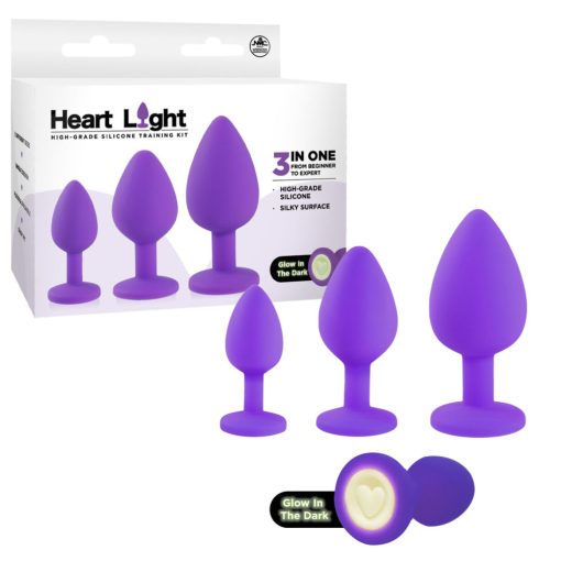 NMC Excellent Power Heart Light Anal Training Kit with Glow in the Dark endcaps Purple FKQ007A000 022 4897078633652 Multiview