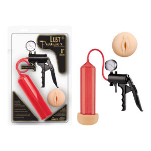 NMC Lust Pumper 8 Inch Pressure Gauge Trigger Penis Pump with Vagina Sleeve Red FMF005A000 048 4892503137835 Multiview