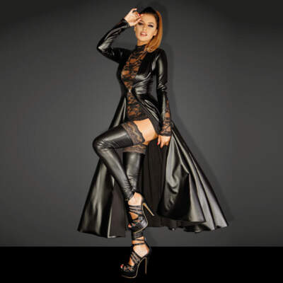 Noir Handmade Wet Look Lingerie - Powerwetlook “Divalicious” Gown Coat with Lace -