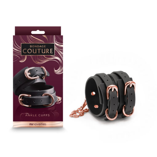 NS Novelties Bondage Couture Ankle Cuffs Black Rose Gold NSN 1306 43 657447104572 Multiview