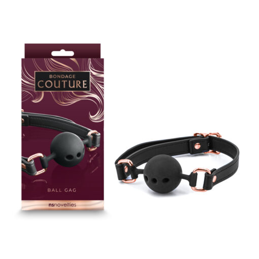 NS Novelties Bondage Couture Breathable Silicone Ball Gag Black Rose Gold NSN 1306 73 657447104602 Multiview